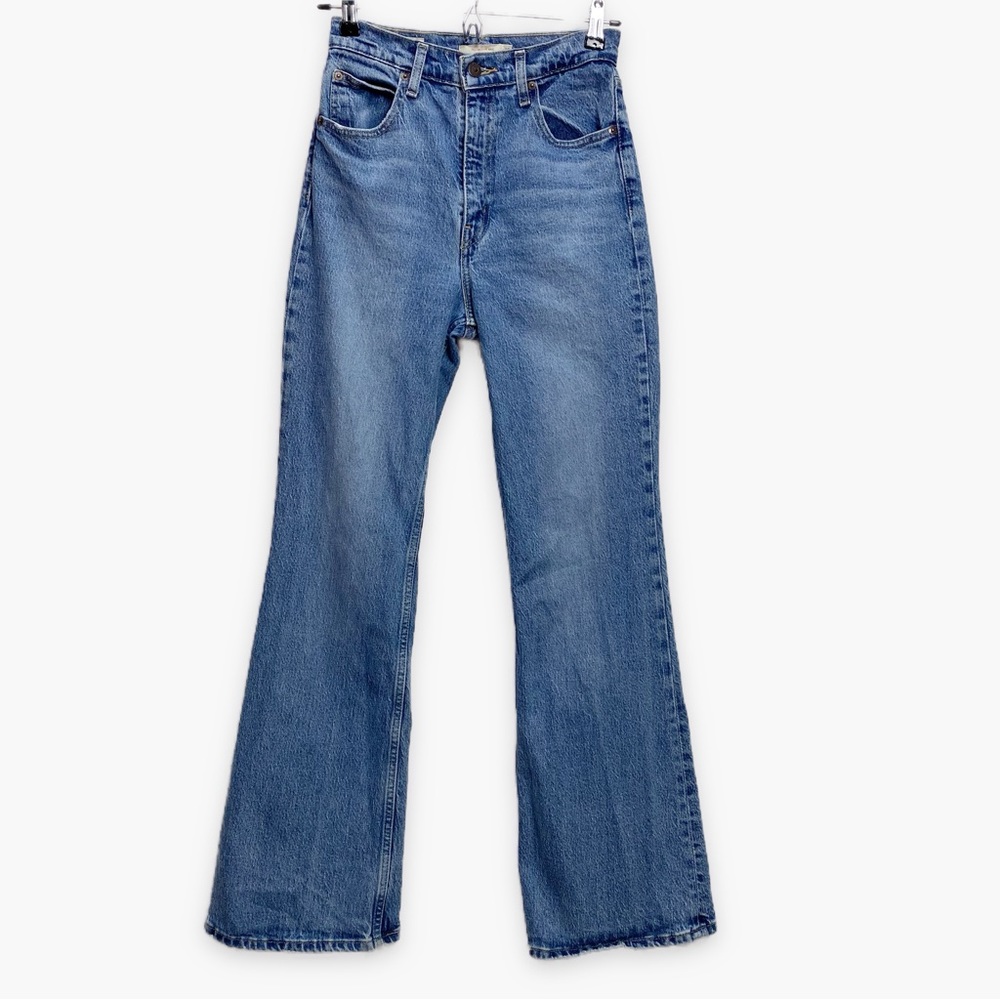 Levis Premium Women’s 70s High Rise Flare Distressed Blue Jeans Size 26